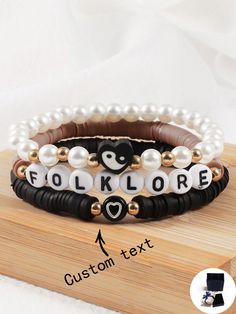 3pcs Customized Bracelet Set, Minimalist & Stylish Heart, Taiji, Letter Beads Bracelets, Customizable With Name, Slogan, Location, Date, Album Name, Concert Support, Suitable For Celebrations And Gifts Multicolor    Polymer Clay     Customized Fashion Jewelry, size features are:Bust: ,Length: ,Sleeve Length: Yin Yang