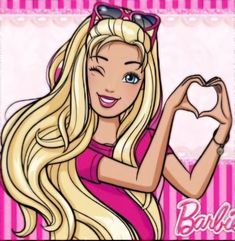 a cartoon girl with long blonde hair and sunglasses holding a heart shaped object in front of her face