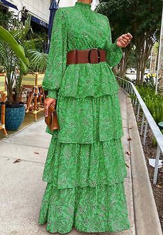 Trendy Fashion Shirred High Neck Paisley Dress, Stunning Womens Dresses Long Sleeve Turtleneck Dress, Dot Print Dress, Maxi Dress Outfit, Floral Dresses Long, Womens Floral Dress, Maxi Dress Green, Hip Dress, Ruffled Maxi Dress, Women Long Dresses