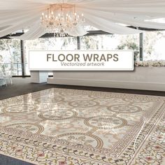 a large area rug in front of a window with the words floor wraps on it