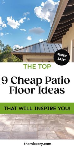 Bright outdoor patio under a clear sky with text overlay about cheap patio floor ideas to inspire home improvement enthusiasts. Outdoor Covered Patio Flooring Ideas, Patio Renovation On A Budget, Backyard Flooring Ideas Budget, Upgrade Concrete Patio, Covered Patio Flooring Ideas, Brick Patio Ideas On A Budget, Patio Concrete Floor Ideas, Outdoor Tiles Over Concrete, Small Patio Flooring Ideas