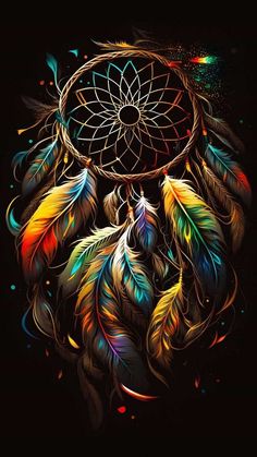 a colorful dream catcher on a black background