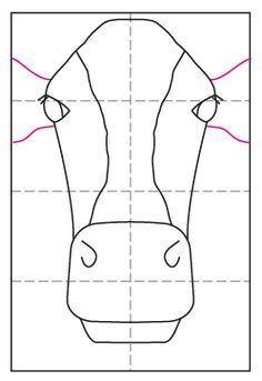 how to draw a cow's head with lines in the shape of a rectangle