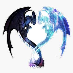 two blue and black dragon stickers with stars in the sky behind them on a white background