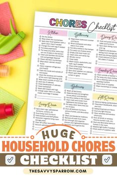 a printable house checklist with markers and crayons on the table next to it