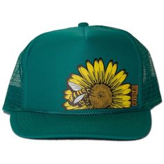 Sunflower Bee Trucker Hat - Jade Turquoise Mesh Back Snap Hat Green 5-panel Snapback Hat For Beach, Green 5-panel Trucker Hat For Beach, Green Flat Brim Hat, One Size Fits Most, Green Trucker Hat With Curved Brim For Beach, Green Snapback Trucker Hat For Beach, Green Snapback Hat For Beach, Green Snapback Trucker Hat For The Beach, Green Flat Brim Trucker Hat For Beach, Green Flat Bill Trucker Hat For Beach