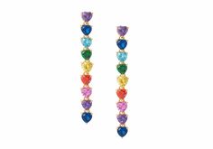 These Rainbow Heart Drop Earrings are the perfect accessory for adding a fun and flirty touch to any look. The stunning heart-shaped gems feature a vibrant rainbow pattern, showcasing the colorful spirit of fashion with an air of sophisticated elegance. split  Prong set heart cut cubic zirconia stones 14K gold plated sterling silver Post stud closure Made in Thailand  Style Number E1155 Ear Style, Rainbow Earrings, Heart Drop Earrings, Rainbow Heart, Rainbow Pattern, Gold Plated Sterling Silver, Ear Piercings, Prong Setting, Cubic Zirconia