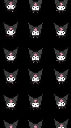 a bunch of black and white images with pink eyes on them, all in the same pattern