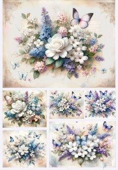 flowers and butterflies in pastel colors