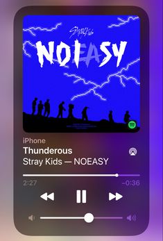 an mp3 player with the words, no easy on it's screen and lightning in the background