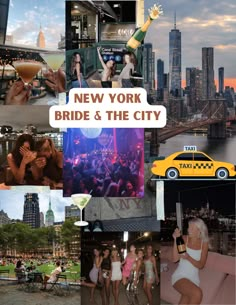 new york bride and the city collage with images of people, taxi cabs, skyscrapers