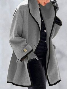 Woolen Coat Woman, Wool Winter Coat, Lapel Coat, Long Overcoat, Retro Mode, Long Sleeves Coats, Woolen Coat, Coat Outfits, Hooded Coat