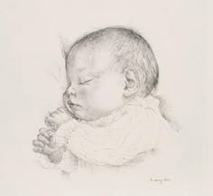 a pencil drawing of a baby sleeping