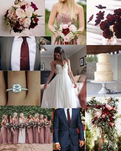 a collage of photos with different types of flowers and wedding rings on them, including the bride's bouquet