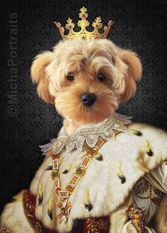 a painting of a dog wearing a crown