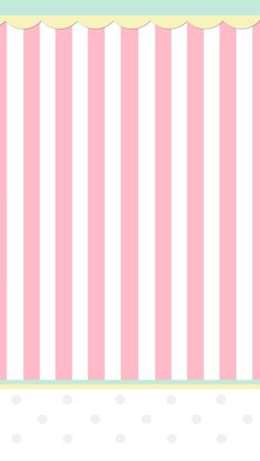 a pink and white striped wall with polka dots on the bottom, along with a green border