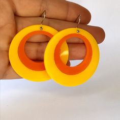 Retro 60's mod earrings Laser cut using high quality acrylic and has stainless steel wires which are great for sensitive ears. The size of the earrings is 4cm at the longest / widest point (not including the hook). 1960 Earrings, 1970s Barbie, 60s Accessories, 1970s Earrings, Fred Jones, 60s Earrings, 70s Clothes, Mod Earrings, 60's Mod