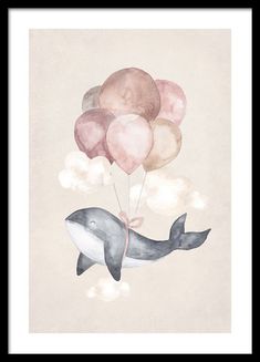 a whale with balloons floating in the air