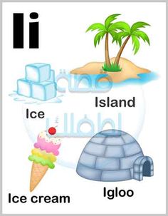 the letter i is for ice cream and an igloo with pictures on it