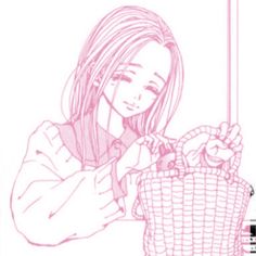 a drawing of a girl holding a basket