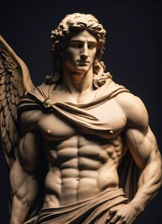 a statue of a man with wings on his chest