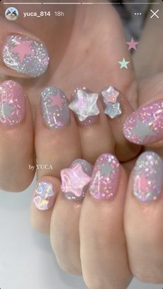 Cute Glittery Nails, Decora Nails, Cotton Candy Nails, Boho Nails, Confetti Nails, Hippie Nails, Glittery Nails, Diva Nails, Pretty Gel Nails