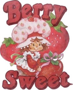 a strawberry with a hat on top of it and the words berry sweet above it