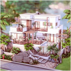 an artist's rendering of a house in the middle of a tropical area with trees and plants