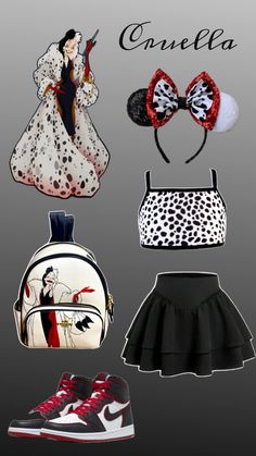 four different styles of shoes and purses with the word confea on them