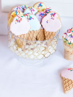 some ice cream and cookies are in a bowl