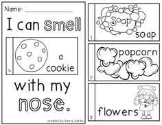 i can smell and write with my nose worksheet for kids to practice reading