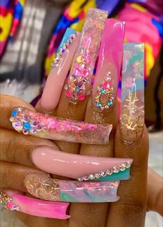 Xl Coffin Nails, Very Long Nails, Extra Birthday Nails Long, Extra Acrylic Nails, Extravagant Nails Designs, Dope Nail Designs Summer, Sassy Nails, Nails Design With Rhinestones