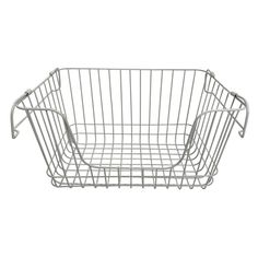 a metal wire basket on a white background