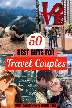 the top 50 best gifts for travel couples from around the world, with text overlaying