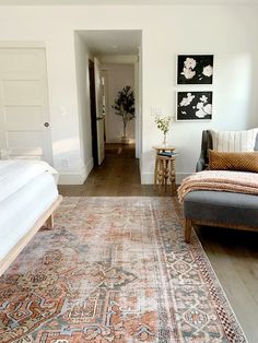 a living room filled with furniture and a large rug