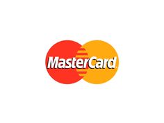 the mastercard logo is shown on top of a blue and yellow card with an orange circle