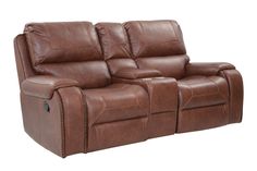 the reclining loveseat has two seats and is made out of brown leather