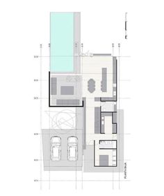 the floor plan for a modern house with an indoor swimming pool and living room area