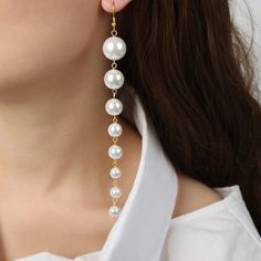 Style: Female Material: Copper, Imitation Pearl Pearl Type: Uncultured Pearl Color: White Pearl Shade: Round Earring Size: 7.43*1.6cm / 8.8*1.57cm / 14*1.6cm Round Earring, Tassel Earring, Sparkle Jewelry, Pearl Types, Pearl Color, Round Earrings, Pearl Ring, White Pearl, Tassel Earrings