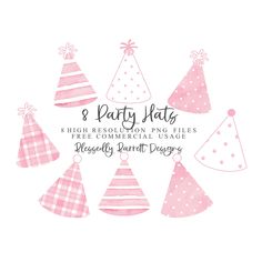 pink and white party hats with polka dots