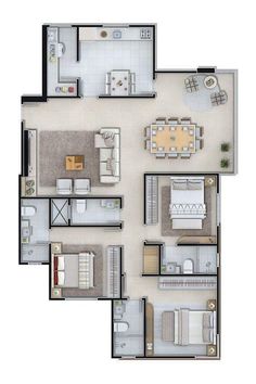 the floor plan of a three bedroom apartment