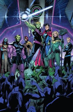 the avengers team is surrounded by other characters