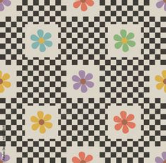 a checkered pattern with colorful flowers on it