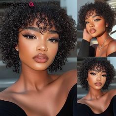 QVR Short Pixie Cut Curly Bob Natural Brown Curly Bob Human Hair Wigs For Women Easy Wear Brown Kręcony Bob, Pixie Cut Curly, Bob Human Hair Wigs, Hair Wigs For Women, Glamour Makeup, Short Pixie Cut, Wigs For Women, Short Pixie, Natural Brown