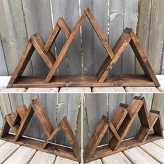 three wooden shelves sitting on top of each other