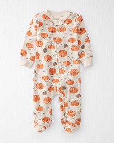 Sweet Cream Baby Organic Cotton Sleep & Play Pajamas in Harvest Pumpkins | carters.com Baby Pumpkin, Baby Cover, One Piece Pajamas, Baby In Pumpkin, Baby Comforter, Pumpkin Print, Carters Baby, Cool Graphic Tees, Organic Fabrics