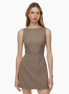 BOND DRESS | Aritzia Business Formal Dresses For Women, Work Appropriate Dresses, Mini Dress With Straight Neckline For Work, Workwear Mini Dress With Straight Neckline, Modern Work Dress With Back Zipper, Modern Workwear Dress With Back Zipper, Chic H-line Mini Dress For Work, Sleeveless Mini Dress For Office In Fall, White Coat Ceremony Dress