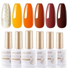 Gellen Fall Winter Gel Nail Polish Set 6 Colors 10ML Fall Winter Burgundy Maple Dark Brown Coffee Cinnamon Orange Glitter Golden UV Gel Polish Soak Off Gel X Nail Art DIY Salon Manicure Christmas Nails Gift for Women Mom19.99 #Beauty Christmas Manicure, Orange Glitter, Brown Coffee, Soak Off Gel, Nail Art Diy