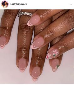 Gel Overlay Nails, Classy Almond Nails, Rounded Acrylic Nails, Pink Tip Nails, Overlay Nails, Nail Tip Designs, Retro Nails, Romantic Nails