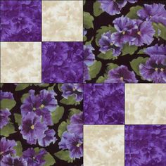 purple and white flowers are arranged in squares